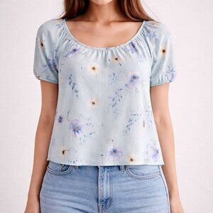 Floral Blue Loose Fit Blouse – Soft Lightweight Top